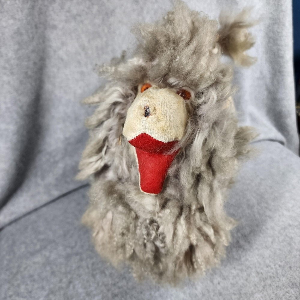 Vintage Genuine Sheepskin Fleece Poodle Dog Stuffed Animal Leather Ears Folk Art